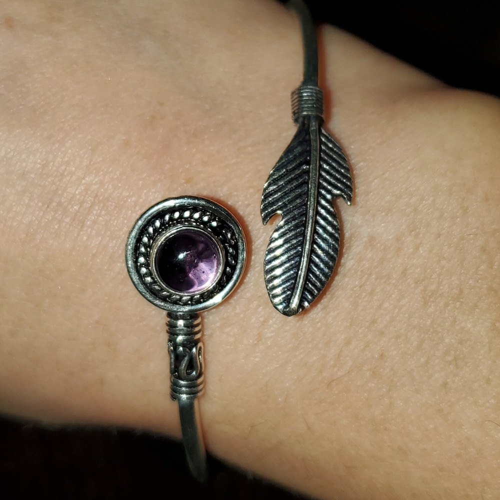 Amethyst Feather Cuff Bracelet SS 925